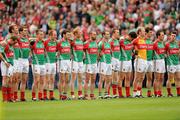 31 July 2011; The Mayo team stand together for the playing of the National Anthem. GAA Football All-Ireland Senior Championship Quarter-Final, Mayo v Cork, Croke Park, Dublin. Picture credit: Ray McManus / SPORTSFILE