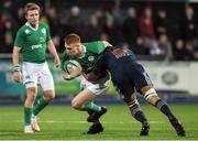 24 February 2017; Ciaran Frawley of Ireland is tackled by Dylan Cretin of France during the RBS U20 Six Nations Rugby Championship match between Ireland and France at Donnybrook Stadium, in Donnybrook, Dublin. Photo by Brendan Moran/Sportsfile