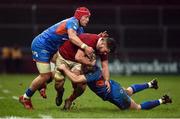 24 February 2017; Conor Oliver of Munster is tackled by DTH van der Merwe and Steff Hughes of Scarlets during the Guinness PRO12 Round 16 match between Munster and Scarlets at Thomond Park, in Limerick.  Photo by Matt Browne/Sportsfile