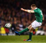 25 February 2017; Paddy Jackson of Ireland kicks a penalty during the RBS Six Nations Rugby Championship game between Ireland and France at the Aviva Stadium in Lansdowne Road, Dublin. Photo by Stephen McCarthy/Sportsfile