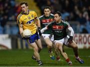 25 February 2017; Conor Devaney of Roscommon in action against Keith Higgins of Mayo during the Allianz Football League Division 1 Round 3 match between Mayo and Roscommon at Elverys MacHale Park in Castlebar, Co Mayo. Photo by Seb Daly/Sportsfile