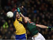 25 February 2017; Niall McInerney of Roscommon in action against Andy Moran of Mayo during the Allianz Football League Division 1 Round 3 match between Mayo and Roscommon at Elverys MacHale Park in Castlebar, Co Mayo. Photo by Seb Daly/Sportsfile