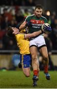 25 February 2017; Jason Gibbons of Mayo in action against David Murray of Roscommon during the Allianz Football League Division 1 Round 3 match between Mayo and Roscommon at Elverys MacHale Park in Castlebar, Co Mayo. Photo by Seb Daly/Sportsfile