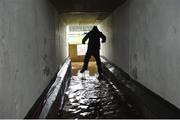 26 February 2017; Heavy rain overnight left the tunnel flooded in MacCumhaill Park during the Allianz Football League Division 1 Round 3 match between Donegal and Dublin at MacCumhaill Park in Ballybofey, Co. Donegal. Photo by Philip Fitzpatrick/Sportsfile
