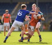 26 February 2017; Brendan Donaghy of Armagh is tackled by Padraig McCormack, 6, and Barry O'Farrell of Longford during the Allianz Football League Division 3 Round 3 match between Longford and Armagh at Glennon Brothers Pearse Park in Longford. Photo by Ray McManus/Sportsfile