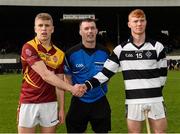 26 February 2017; Referee James Owens with captains Niall Brassil of Kilkenny CBS and Adrian Mullen of St Kieran’s College prior to the Top Oil Leinster Colleges senior hurling championship final between St Kieran's and Kilkenny CBS at Nowlan Park in Kilkenny. Photo by Seb Daly/Sportsfile