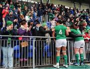 26 February 2017;  Sophie Spence, left, and Ailis Egan of Ireland celebrate with supporters following the RBS Women's Six Nations Rugby Championship match between Ireland and France at Donnybrook Stadium in Donnybrook, Dublin. Photo by Sam Barnes/Sportsfile