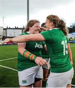 26 February 2017;  Try scorer Leah Lyons, left, celebrates with Mairead Coyne of Ireland during the RBS Women's Six Nations Rugby Championship match between Ireland and France at Donnybrook Stadium in Donnybrook, Dublin. Photo by Sam Barnes/Sportsfile