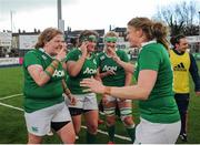 26 February 2017;  Try scorer Leah Lyons, left, celebrates with Mairead Coyne of Ireland during the RBS Women's Six Nations Rugby Championship match between Ireland and France at Donnybrook Stadium in Donnybrook, Dublin. Photo by Sam Barnes/Sportsfile