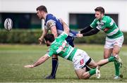 26 February 2017; Tom Farrell of Connacht is tackled by Andrea Pratichetti and Luca Sperandio of Benetton Treviso during the Guinness PRO12 Round 16 match between Benetton Treviso and Connacht at Stadio Monigo in Treviso, Italy. Photo by Roberto Bregani/Sportsfile