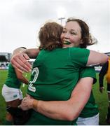 26 February 2017;  Try scorer Leah Lyons, left, celebrates with Marie Louise Reilly of Ireland  following the RBS Women's Six Nations Rugby Championship match between Ireland and France at Donnybrook Stadium in Donnybrook, Dublin. Photo by Sam Barnes/Sportsfile