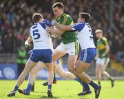 26 February 2017; Jack Barry of Kerry in action against Kieran Duffy, left, and Drew Wylie of Monaghan during the Allianz Football League Division 1 Round 3 match between Kerry and Monaghan at Fitzgerald Stadium in Killarney, Co. Kerry. Photo by Brendan Moran/Sportsfile