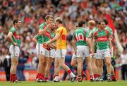 31 July 2011; The Mayo players cheer each other on before they gather for playing of the National Anthem. GAA Football All-Ireland Senior Championship Quarter-Final, Mayo v Cork, Croke Park, Dublin. Picture credit: Ray McManus / SPORTSFILE