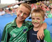 31 July 2011; Limerick supporters Dylan, seven years, and Ryan Moloney, from Ardagh, in the Cusack stand for the game. GAA Football All-Ireland Senior Championship Quarter-Final, Kerry v Limerick, Croke Park, Dublin. Picture credit: Ray McManus / SPORTSFILE