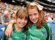 31 July 2011; Limerick supporters Roisín Mann, left, and Aishling McEnery, from Ardagh, in the Cusack stand for the game. GAA Football All-Ireland Senior Championship Quarter-Final, Kerry v Limerick, Croke Park, Dublin. Picture credit: Ray McManus / SPORTSFILE