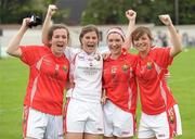 1 August 2011; Cork players, from left, Brid O'Sullivan, Lisa Crowley, Aine Cott and Emma Coakley, celebrate after the game. All Ireland Minor A Championship Final, Dublin v Cork, Birr, Co. Offaly. Photo by Sportsfile