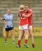 1 August 2011; Cork players Tara Maguire and Katie O'Dea, right, celebrate after the game. All Ireland Minor A Championship Final, Dublin v Cork, Birr, Co. Offaly. Photo by Sportsfile