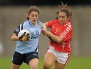 1 August 2011; Siobhan Woods, Dublin, in action against Allana Barry, Cork. All Ireland Minor A Championship Final, Dublin v Cork, Birr, Co. Offaly. Photo by Sportsfile