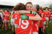 1 August 2011; Alice O'Driscoll, Cork, right, celebrates with team-mate Holly Hayes after the game. All Ireland Minor A Championship Final, Dublin v Cork, Birr, Co. Offaly. Photo by Sportsfile