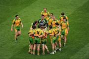 30 July 2011; The Donegal players gather in a huddle and listen to captain Michael Murphy before the game. Murphy did not start. GAA Football All-Ireland Senior Championship Quarter-Final, Donegal v Kildare, Croke Park, Dublin. Picture credit: Ray McManus / SPORTSFILE