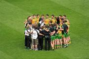 30 July 2011; Manager Jim McGuinness speaks to the Donegal players before the game. GAA Football All-Ireland Senior Championship Quarter-Final, Donegal v Kildare, Croke Park, Dublin. Picture credit: Ray McManus / SPORTSFILE