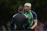 24 February 2017; Barry O'Connell of Limerick IT pleads with referee Paud O'Dwyer before being shown the yellow card during the Independent.ie HE GAA Fitzgibbon Cup semi-final meeting between Mary Immaculate College Limerick and Limerick IT at Dangan, in Galway. Photo by Piaras Ó Mídheach/Sportsfile