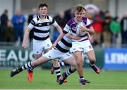 27 February 2017; Michael Behan of Clongowes Wood College is tackled by Elliot Campbell Foley of Belvedere College during the Bank of Ireland Leinster Schools Junior Cup second round match between Belvedere College and Clongowes Wood College at Donnybrook Stadium in Donnybrook, Dublin. Photo by Piaras Ó Mídheach/Sportsfile