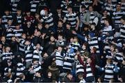 27 February 2017; Belvedere College supporters try to catch a ball kicked into the crowd during the Bank of Ireland Leinster Schools Junior Cup second round match between Belvedere College and Clongowes Wood College at Donnybrook Stadium in Donnybrook, Dublin. Photo by Piaras Ó Mídheach/Sportsfile