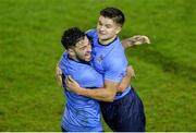 28 February 2017; Daire O'Connor, right, of UCD celebrates with team-mate Samir Belhout after scoring his side's first goal during the CUFL Final match between UCD and UCC at Home Farm in Dublin. Photo by Eóin Noonan/Sportsfile
