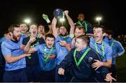 28 February 2017; UCD captain Samir Belhout lifts the cup alongside his team-mates after the CUFL Final match between UCD and UCC at Home Farm in Dublin. Photo by Eóin Noonan/Sportsfile
