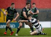 1 March 2017; Ethan Greene of Bandon Grammar is tackled by James Broadrick of Presentation College Cork during the Clayton Hotels Munster Schools Senior Cup Semi-Final match between Presentation College Cork and Bandon Grammar at Irish Independent Park in Cork. Photo by Eóin Noonan/Sportsfile
