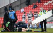 1 March 2017; Eathan Greene of Bandon Grammar is attended too by medical staff after sustaining a head injury during the Clayton Hotels Munster Schools Senior Cup Semi-Final match between Presentation College Cork and Bandon Grammar at Irish Independent Park in Cork. Photo by Eóin Noonan/Sportsfile