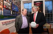 1 March 2017; In attendance at the launch of ‘New Ireland presents Heffo’s Army’, a new exhibition in the Little Museum of Dublin is Offaly GAA legend Eugene McGee, left, and Kerry GAA legend Eóin ‘The Bomber’ Liston. The former players discussed their memories of the ‘Heffo’ era at the special launch event in front of attendees including GAA Director General, Páraic Duffy and the Lord Mayor of Dublin Brendan Carr at The Little Museum of Dublin in Dublin. Photo by Stephen McCarthy/Sportsfile