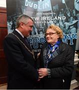 1 March 2017; In attendance at the launch of ‘New Ireland presents Heffo’s Army’, a new exhibition in the Little Museum of Dublin Lord Mayor of Dublin Brendan Carr with Mary Heffernan, wife of the late Kevin Heffernan. The former players discussed their memories of the ‘Heffo’ era at the special launch event in front of attendees including GAA Director General, Páraic Duffy and the Lord Mayor of Dublin Brendan Carr at The Little Museum of Dublin in Dublin. Photo by Stephen McCarthy/Sportsfile