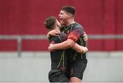 2 March 2017; Colin Slater of Ardscoil Rís, right, celebrates with team-mate Glen Clancy after scoring his side's second try during the Clayton Hotels Munster Schools Senior Cup Semi-Final between Ardscoil Rís and Glenstal Abbey at Thomond Park in Limerick. Photo by Diarmuid Greene/Sportsfile