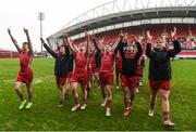 2 March 2017; Glenstal Abbey players celebrate in front of their supporters after the Clayton Hotels Munster Schools Senior Cup Semi-Final between Ardscoil Rís and Glenstal Abbey at Thomond Park in Limerick. Photo by Diarmuid Greene/Sportsfile