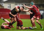 2 March 2017; Colin Slater of Ardscoil Rís is tackled by Thanade McCoole and Conor Booth of Glenstal Abbey during the Clayton Hotels Munster Schools Senior Cup Semi-Final between Ardscoil Rís and Glenstal Abbey at Thomond Park in Limerick. Photo by Diarmuid Greene/Sportsfile