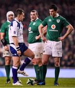 25 February 2017; Jonathan Sexton of Ireland in conversation with referee Nigel Owens during the RBS Six Nations Rugby Championship game between Ireland and France at the Aviva Stadium in Lansdowne Road, Dublin. Photo by Ramsey Cardy/Sportsfile