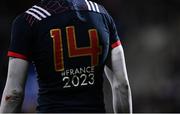 24 February 2017; A general view of 'France 2023' branding on a shirt during the RBS U20 Six Nations Rugby Championship match between Ireland and France at Donnybrook Stadium in Dublin. Photo by Ramsey Cardy/Sportsfile