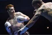 25 February 2017; Steve Collins Jnr in action against Pablo Sosa during their bout in the National Stadium in Dublin. Photo by Ramsey Cardy/Sportsfile