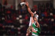 3 March 2017; Kieran Treadwell of Ulster takes the ball in the lineout against Teofilo Paulo of Benetton Treviso during the Guinness PRO12 Round 17 match between Ulster and Benetton Treviso at the Kingspan Stadium in Belfast. Photo by Ramsey Cardy/Sportsfile