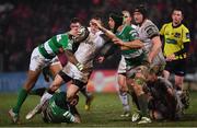 3 March 2017; Craig Gilroy of Ulster is tackled by Luca Bigi, and Francesco Minto of Benetton Treviso during the Guinness PRO12 Round 17 match between Ulster and Benetton Treviso at the Kingspan Stadium in Belfast. Photo by Ramsey Cardy/Sportsfile