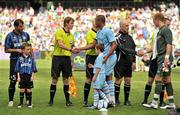 31 July 2011; Players and match officials shake hands before the game. Dublin Super Cup, Inter Milan v Manchester City, Aviva Stadium, Lansdowne Road, Dublin. Picture credit: Brendan Moran / SPORTSFILE