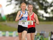 6 August 2011; Kate Veale, from west Waterford AC, races clear of Laura Reybolds, Mohill AC, right, on her way to winning the Women's 5000m Walking event at the Woodie's DIY AAI Senior Track & Field Championships. Morton Stadium, Santry, Co. Dublin. Picture credit: Pat Murphy / SPORTSFILE