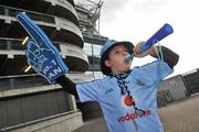 6 August 2011; Dublin supporter Zak Griffin, age 8, cheers on his side before the GAA Football All-Ireland Senior Championship Quarter-Final, Dublin v Tyrone, Croke Park, Dublin. Picture credit: David Maher / SPORTSFILE