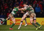 3 March 2017; Craig Gilroy of Ulster is tackled by Tiziano Pasquali, left, and Marco Lazzaroni of Benetton Treviso during the Guinness PRO12 Round 17 match between Ulster and Benetton Treviso at the Kingspan Stadium in Belfast. Photo by Ramsey Cardy/Sportsfile
