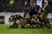 3 March 2017; Kieran Marmion of Connacht is tackled by Lloyd Greeff and Tommaso Castello, right, of Zebre during the Guinness PRO12 Round 17 match between Connacht and Zebre at the Sportsground in Galway. Photo by Matt Browne/Sportsfile
