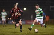 3 March 2017; James Doona of Shamrock Rovers in action against Derek Pender of Bohemians during the SSE Airtricity League Premier Division match between Shamrock Rovers and Bohemians at Tallaght Stadium in Dublin. Photo by Seb Daly/Sportsfile