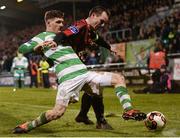 3 March 2017; Trevor Clarke of Shamrock Rovers in action against Derek Pender of Bohemians during the SSE Airtricity League Premier Division match between Shamrock Rovers and Bohemians at Tallaght Stadium in Dublin. Photo by Seb Daly/Sportsfile