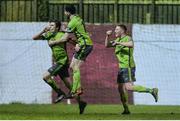 3 March 2017; Jake Hyland of Drogheda United celebrates scoring his side's first goal with team-mates Ciaran McGuigan and Stephen Dunne, right, during the SSE Airtricity League Premier Division match between Drogheda United and St Patrick's Athletic at United Park in Drogheda, Co. Louth. Photo by Piaras Ó Mídheach/Sportsfile